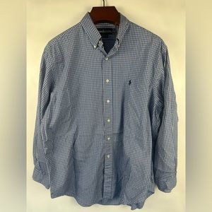 Men’s Polo Ralph Lauren‎ Yarmouth Blue White Plaid Long Sleeve Shirt 17-35